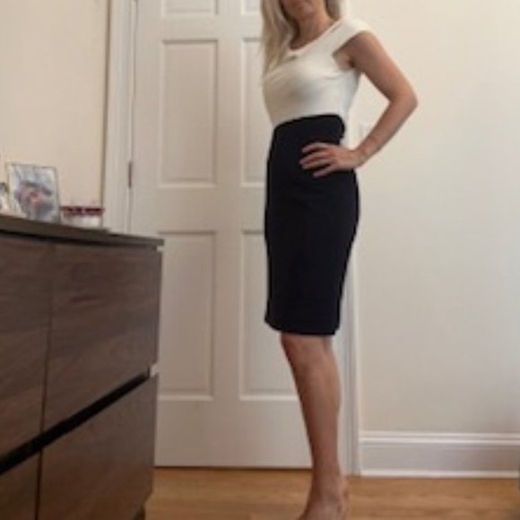 Hobbs Two Tone Navy and Cream Dress - Picture 1 of 15